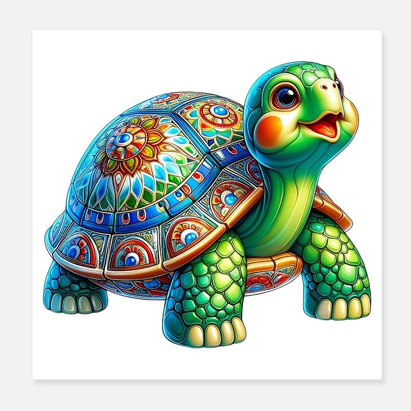 Schildkröte - Poster 20x20 cm - Weiß