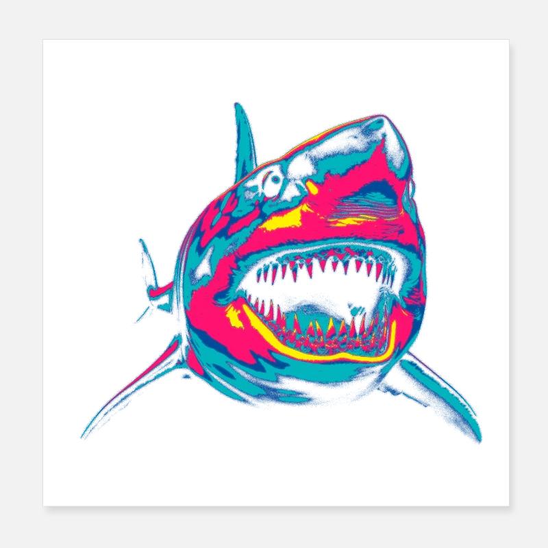 Requin néon Pop Art Couleur Feu Poster 20 x 20 cm