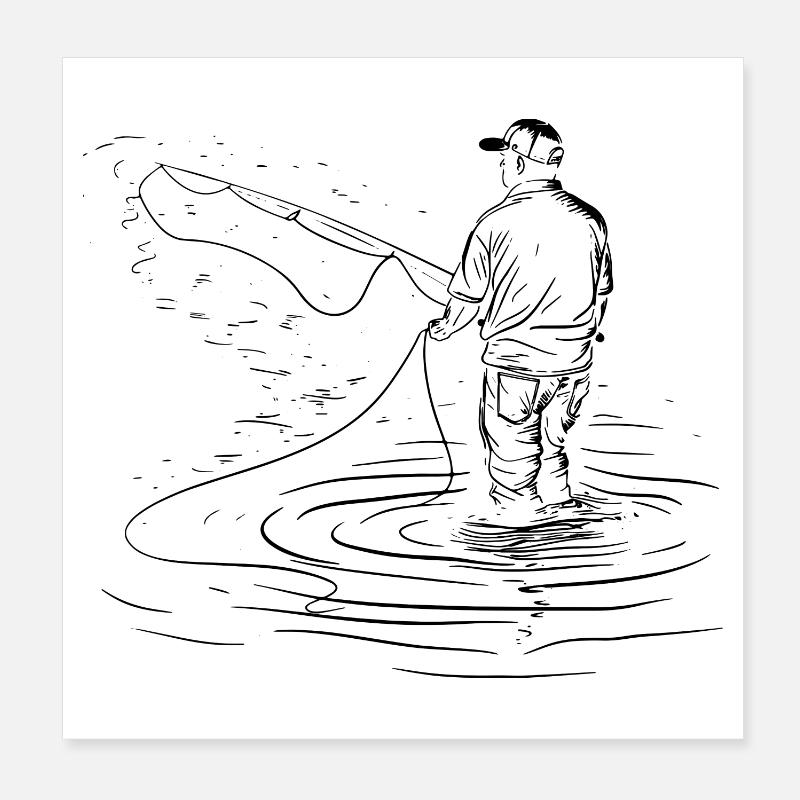 Fishing Drawing Poster 8" x 8" (20x20 cm)