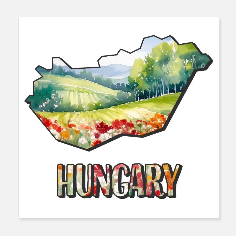Carte à l’aquarelle de la Hongrie Poster 20 x 20 cm