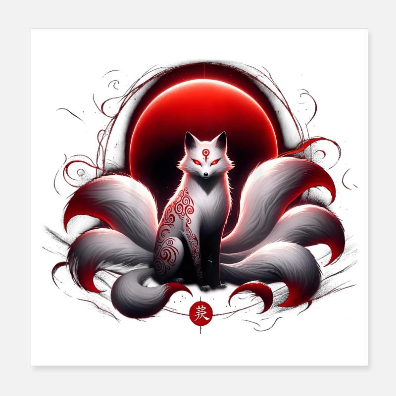 Lune Kitsune pourpre Poster 20 x 20 cm