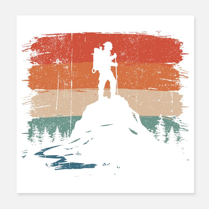 Hiker on Peak Sunset Poster 8" x 8" (20x20 cm)