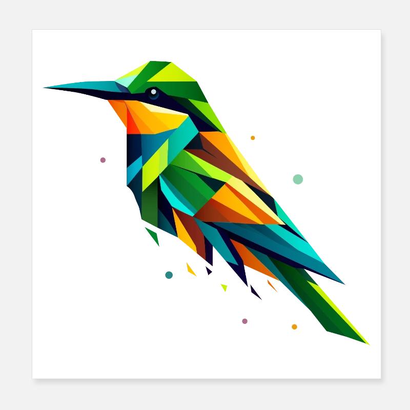 Colorful Geometric Bee-eater Bird Poster 8" x 8" (20x20 cm)