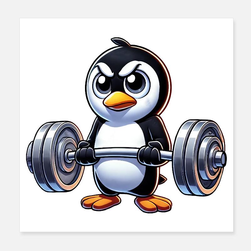 Starker Pinguin Workout Hantel Krafttraining Poster 20x20 cm