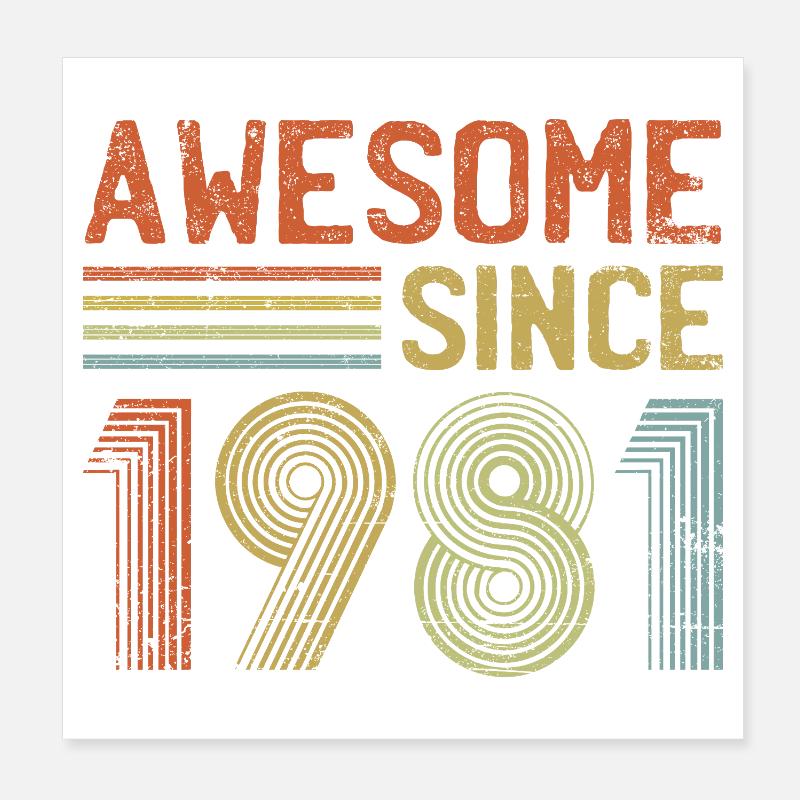 Rétro 1981 Typographie Design Poster 20 x 20 cm