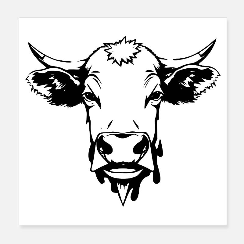 Cow Black Cow Head Gift Poster 8" x 8" (20x20 cm)