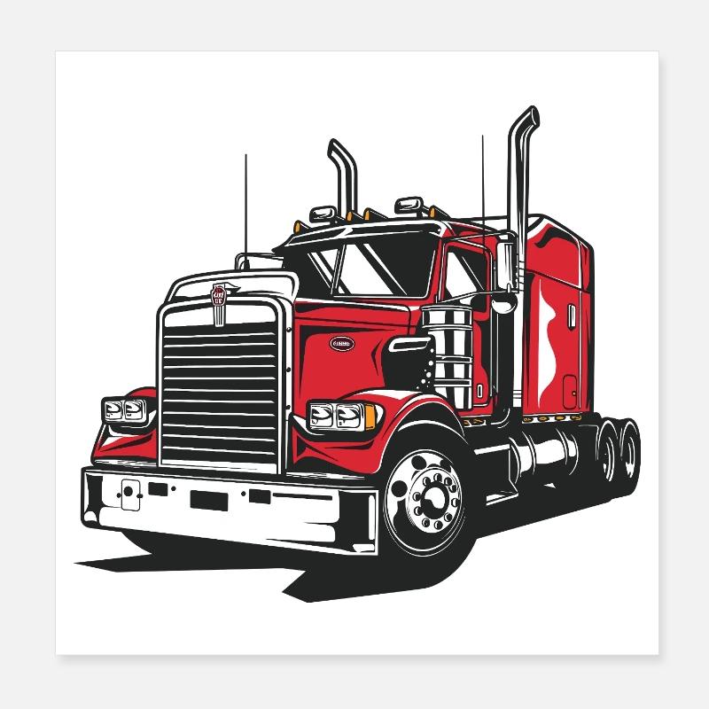 Red Truck Line Illustration Poster 8" x 8" (20x20 cm)