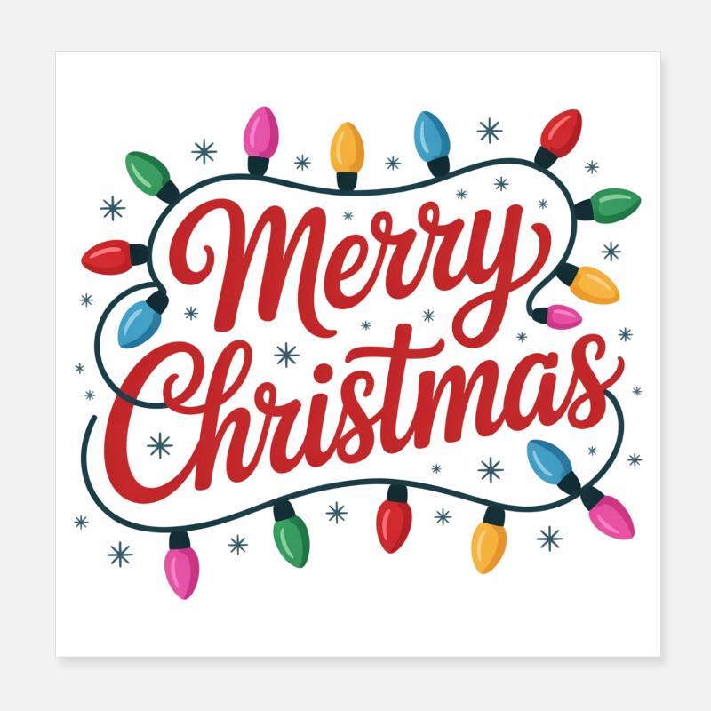 Merry Christmas Luminous String Lights Poster 8" x 8" (20x20 cm)