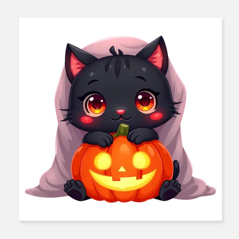 Chat d’Halloween avec citrouille d’Halloween Poster 20 x 20 cm