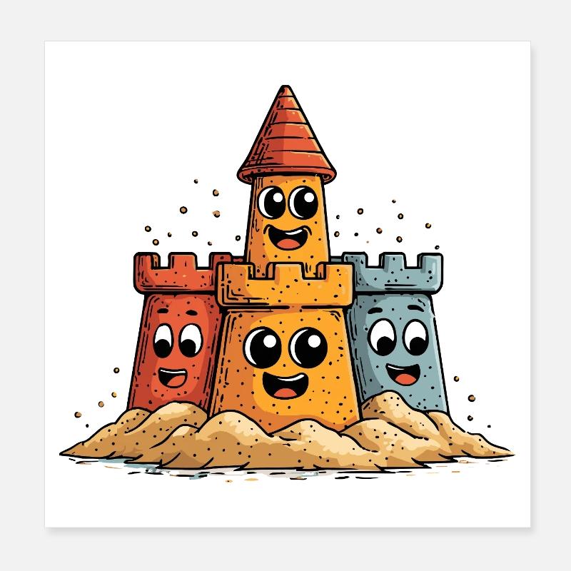 Sculpture de sable drôle Bâtiment Poster 20 x 20 cm