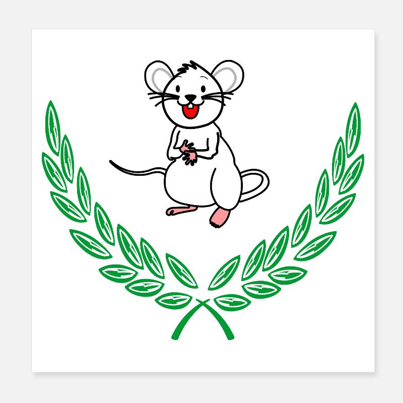Mouse in Green Laurel Wreath – Congratulations Poster 8" x 8" (20x20 cm)