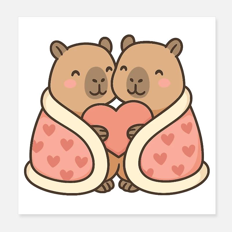Couple de capybara blotti – Motif de la Saint-Valentin Poster 20 x 20 cm