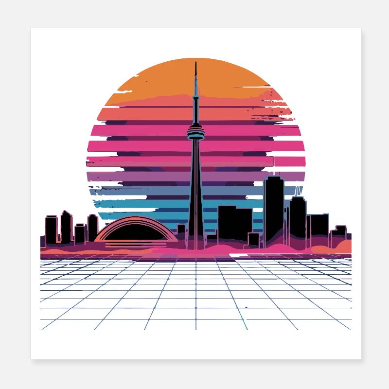 Coucher de soleil rétro Néon Skyline Poster 20 x 20 cm