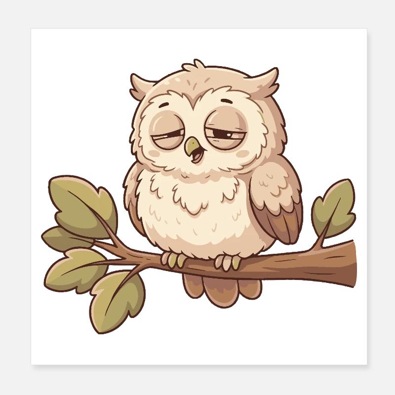 Sleeping owl on a branch Poster 8" x 8" (20x20 cm)