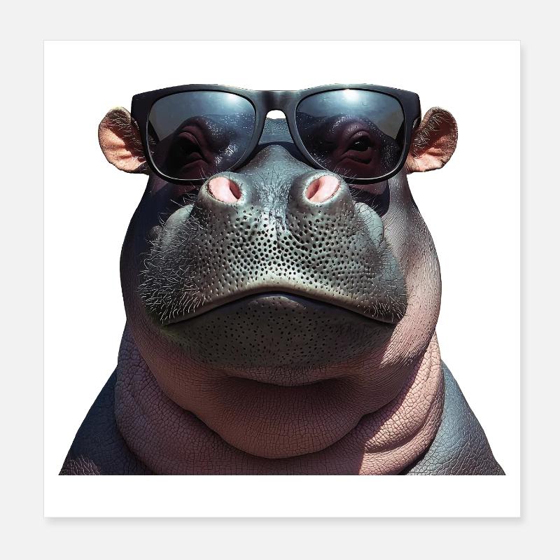 Nilpferd Flusspferd Hippo mit Sonnenbrille Poster 20x20 cm