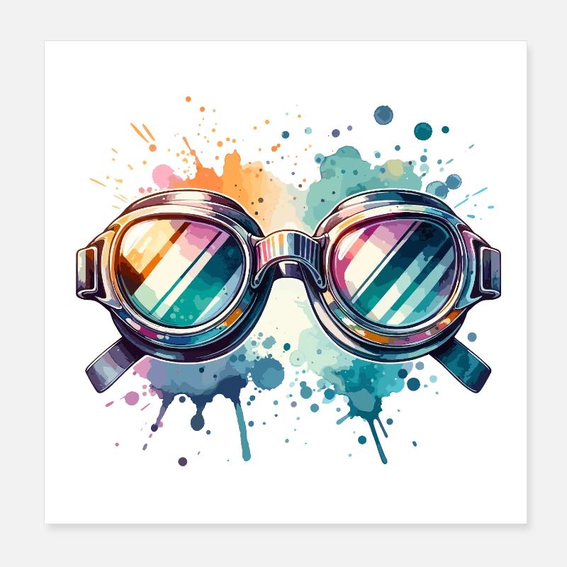 Colorful round swimming goggles Splash Design Poster 20x20 cm
