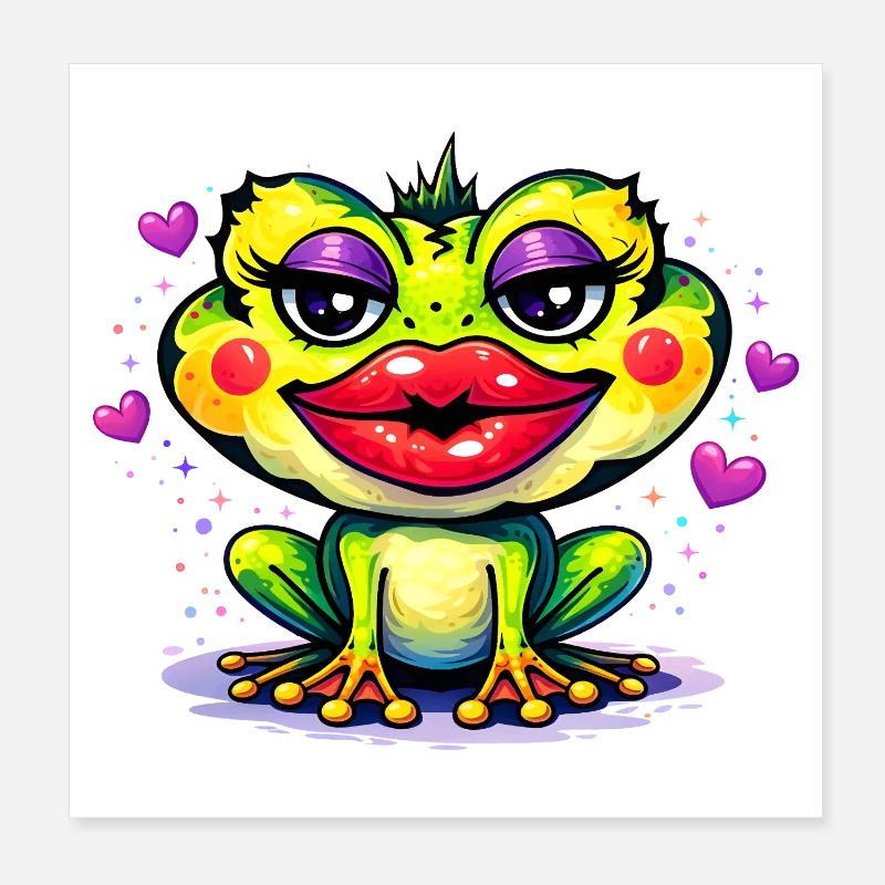 Funny Toad with Lips – Colorful Comic Animal Motif Poster 8" x 8" (20x20 cm)
