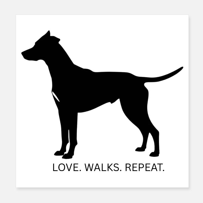 Dog Love Walks Repeat mongrel Poster 8" x 8" (20x20 cm)
