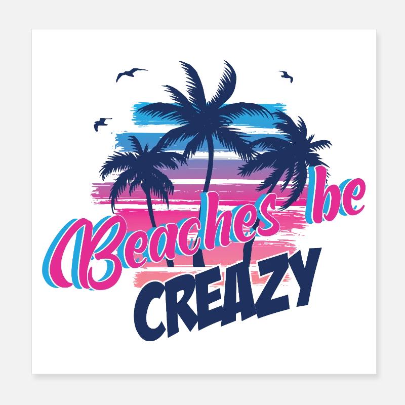 Beaches be Crazy Palmen Neon Sunset Poster 20x20 cm