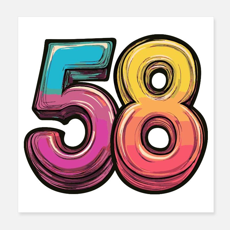 58 Nombre Coloré Poster 20 x 20 cm