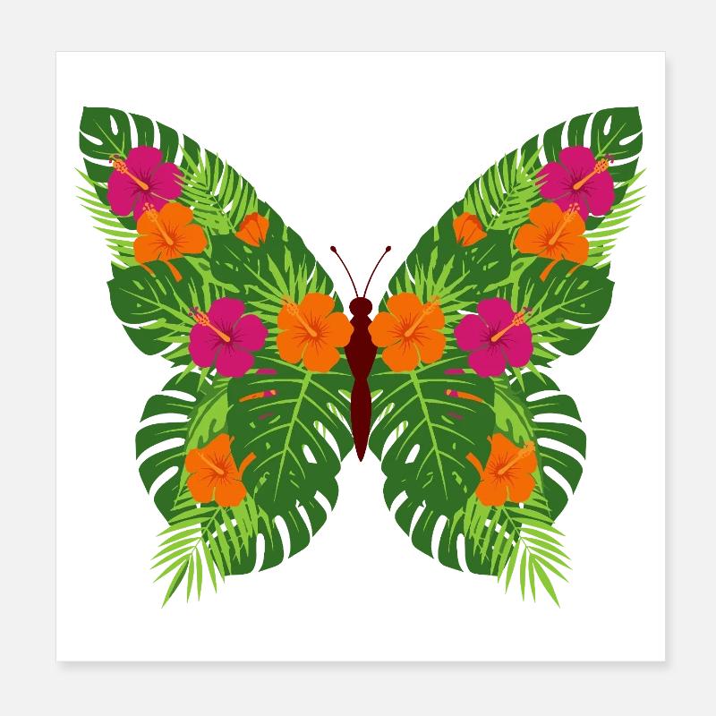 Papillon tropical des feuilles Poster 20 x 20 cm