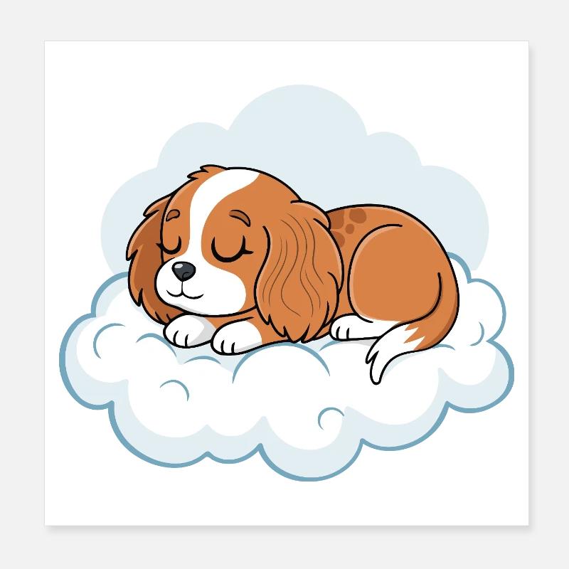 Chiot rêveur sur nuage Poster 20 x 20 cm