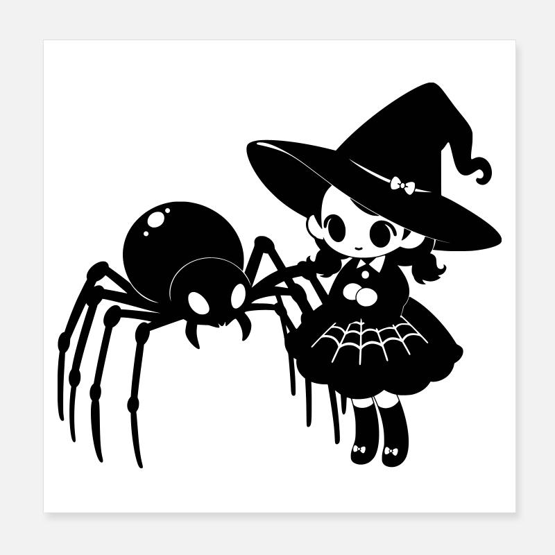 Sorcière mignonne avec motif d’araignée d’Halloween Poster 20 x 20 cm
