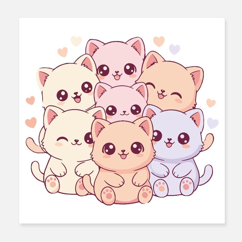 Bande de Chats Pastel Poster 20 x 20 cm