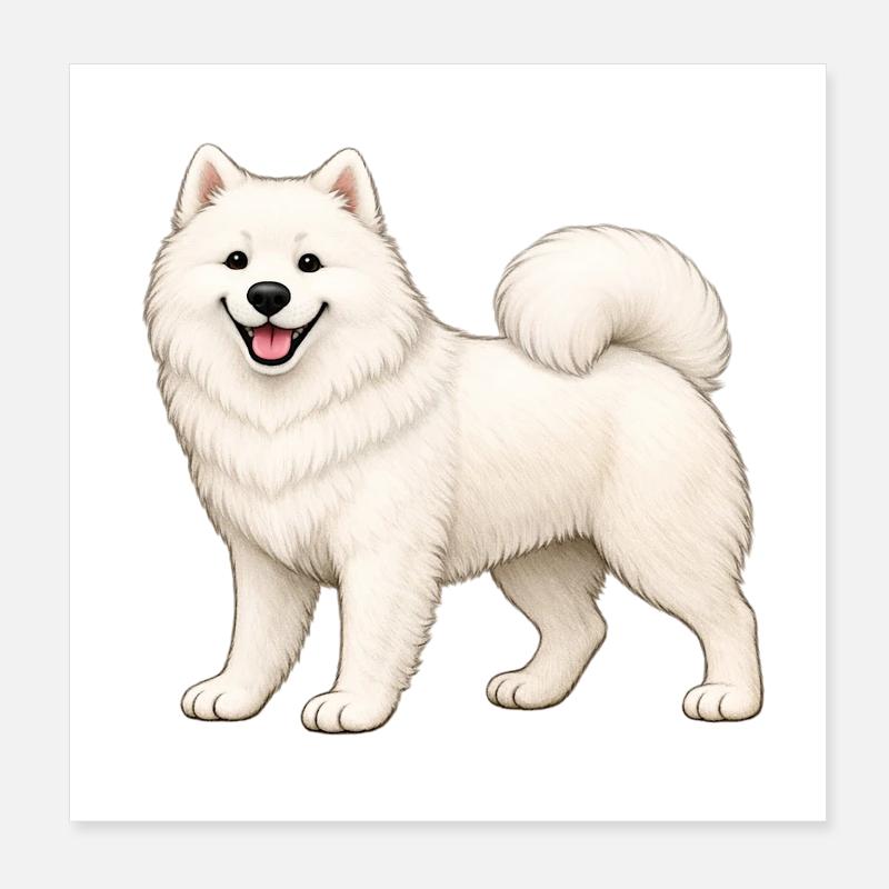 Samoyède Blanc Fourru Poster 20 x 20 cm