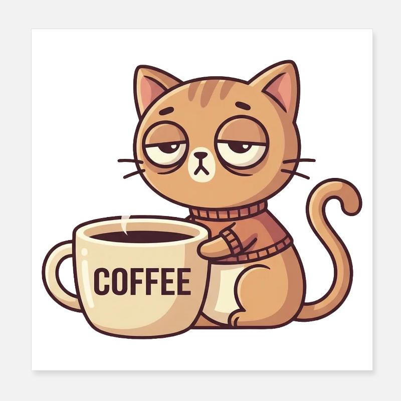 Kätzchen Kaffee Charm - Poster 20x20 cm - Weiß