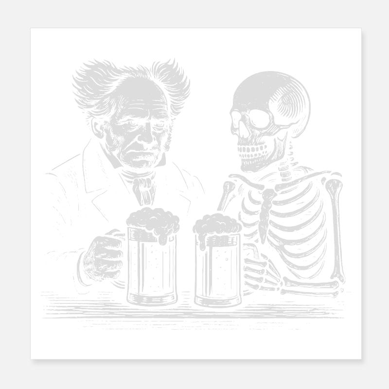 Arthur Schopenhauer drinking beer with skeleton Poster 8" x 8" (20x20 cm)