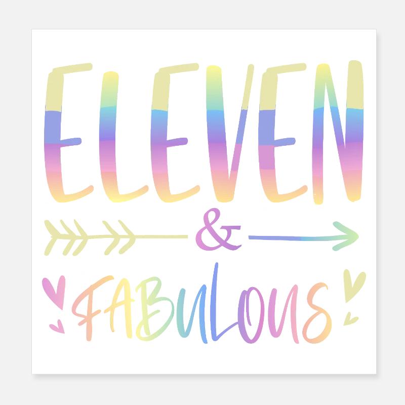 Eleven & Fabulous Rainbow Script Poster 20x20 cm