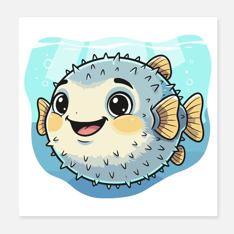 Délice sous-marin du poisson-globe Kawaii Poster 20 x 20 cm