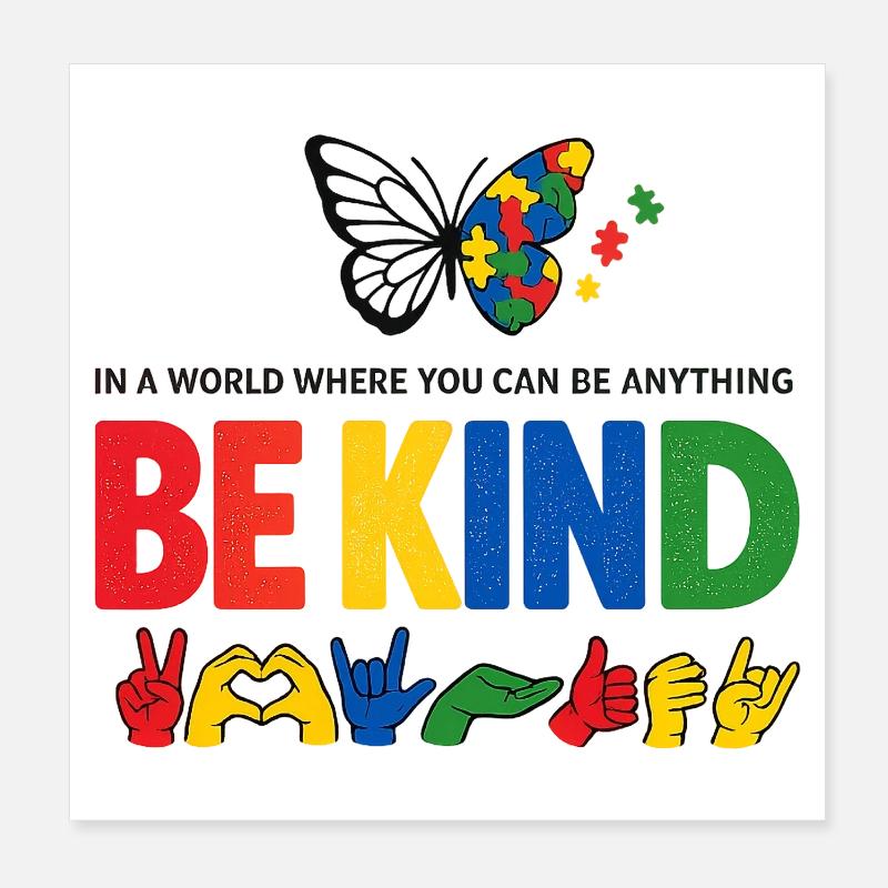 Be Kind Langue Des Signes Inclusif Poster 20 x 20 cm