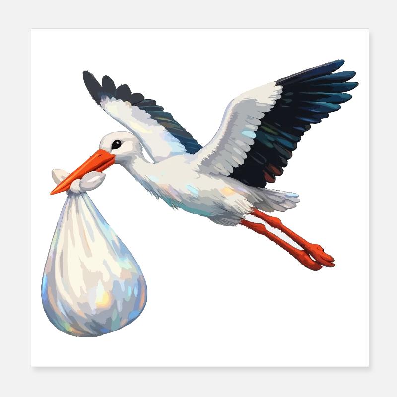 Cigogne avec sac bébé Poster 20 x 20 cm