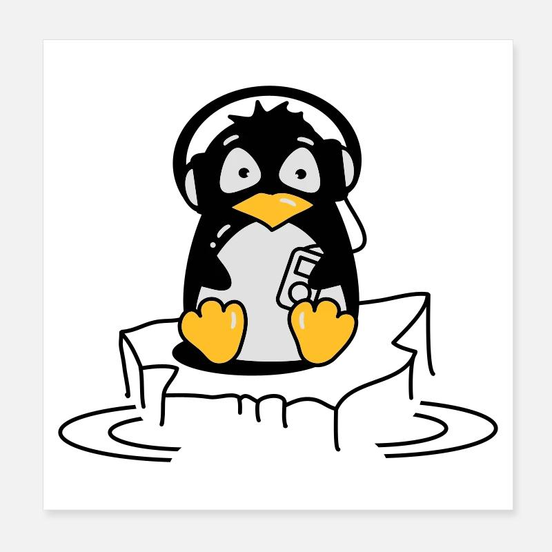 Penguin est à l'écoute de la musique Poster 20 x 20 cm