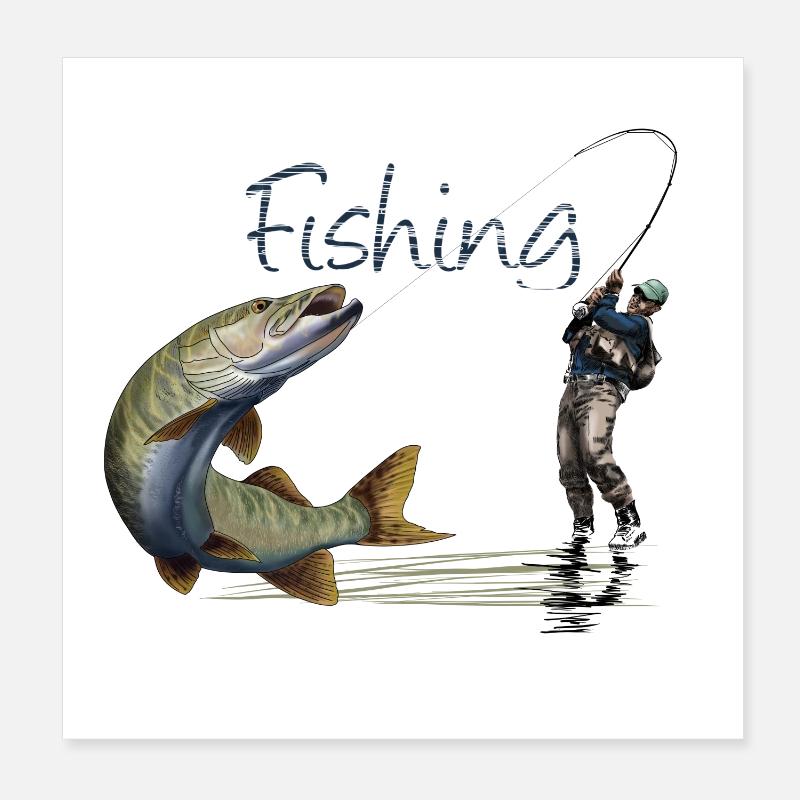 Fishing - Poster 20 x 20 cm - blanc