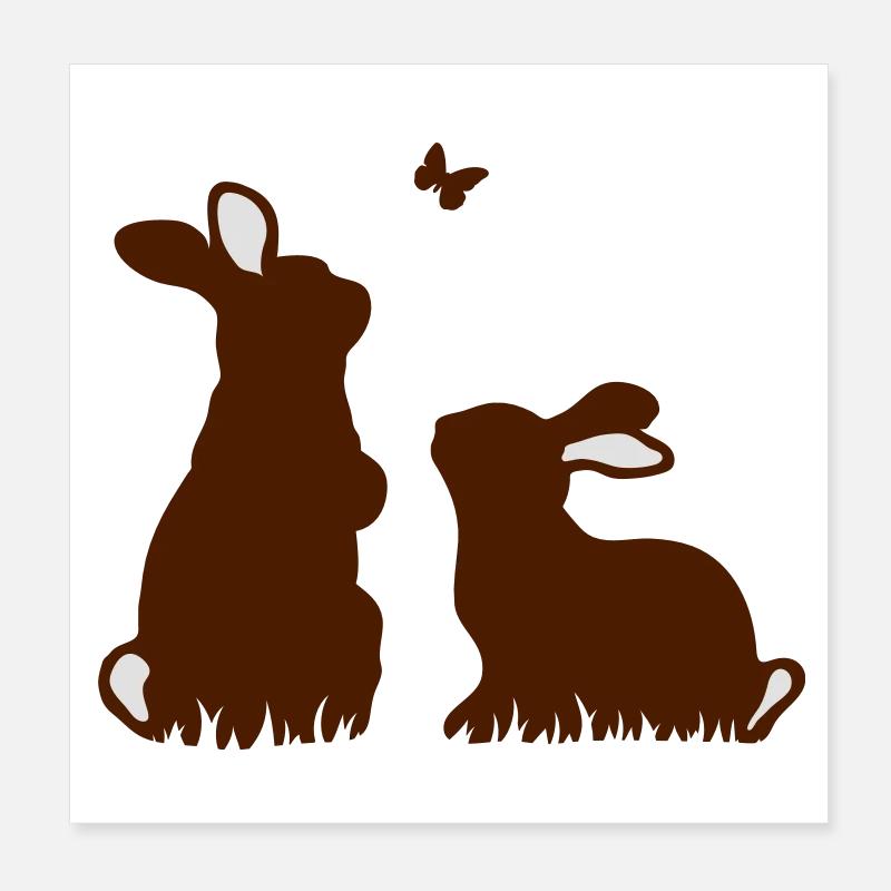 Two rabbits watching a butterfly Poster 8" x 8" (20x20 cm)
