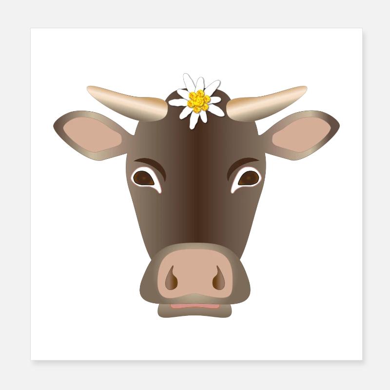 Vache alpine avec edelweiss Poster 20 x 20 cm