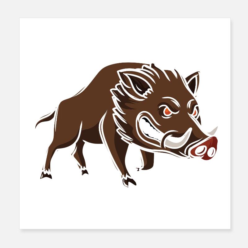 Wütendes Wildschwein Cartoon Druck Poster 20x20 cm