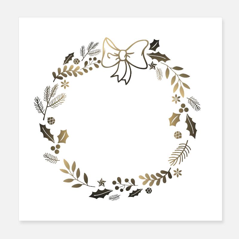 Couronne festive dorée avec ruban Poster 20 x 20 cm