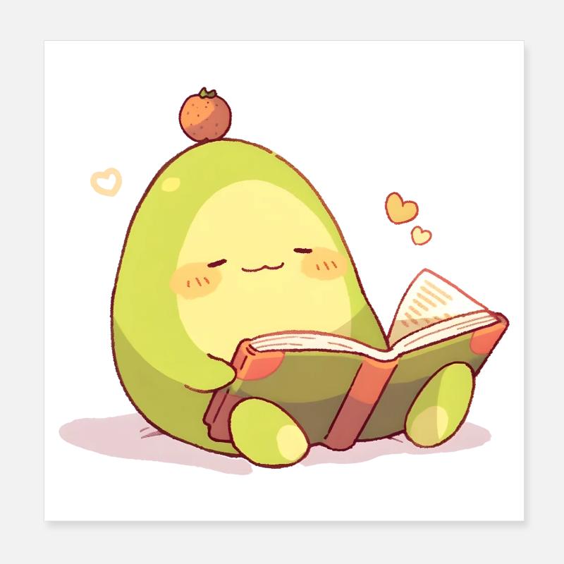 Avocado Leseheld – Kuschelnde Buchzeit Poster 20x20 cm