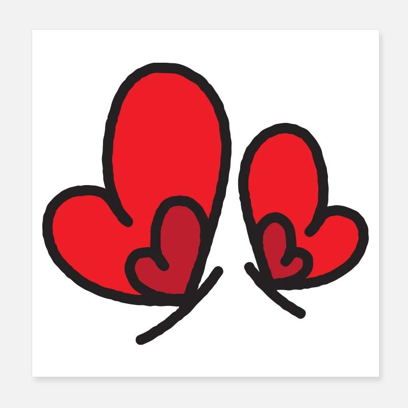Silhouette des Deux Cœurs Rouges Poster 20 x 20 cm
