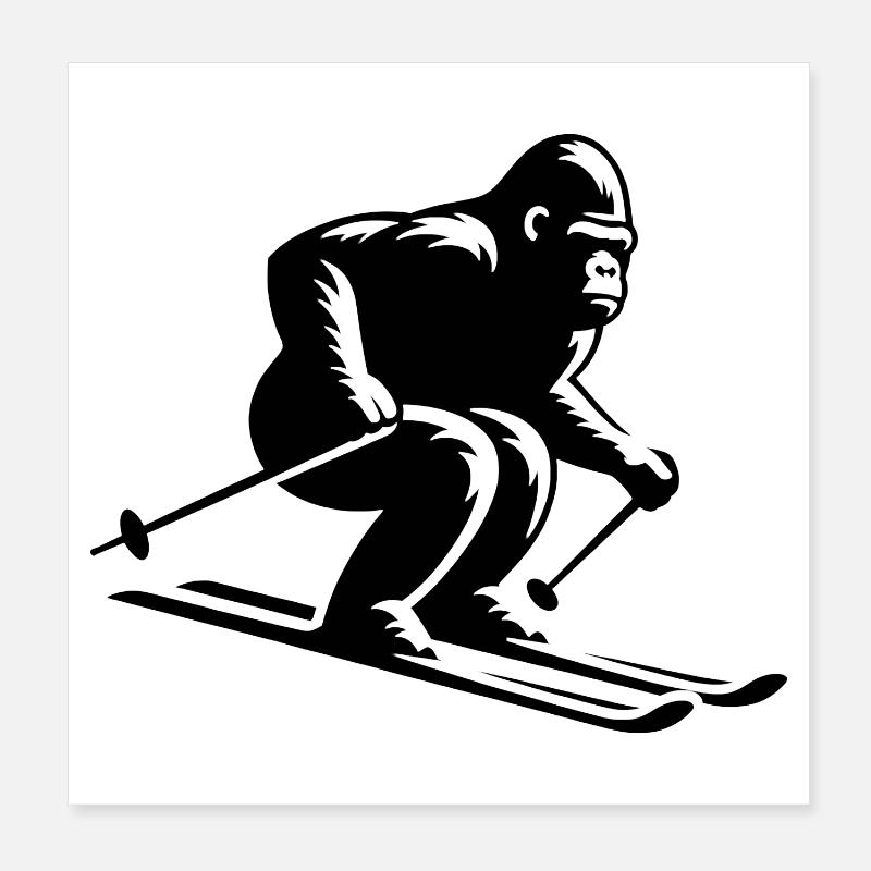 Singe Gorille Chimpanzé Ski Silhouette Design Poster 20 x 20 cm