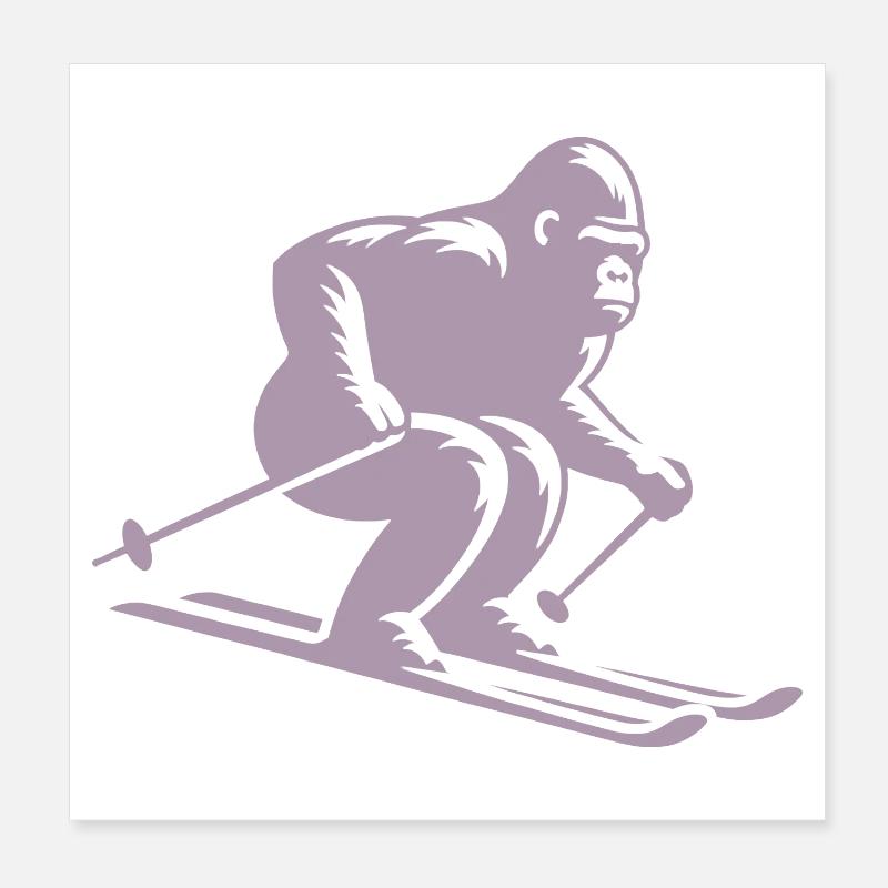 Affe Gorilla Schimpanse Ski Silhouette Design Poster 20x20 cm