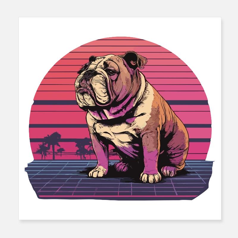 Bouledogue néon rétro Poster 20 x 20 cm