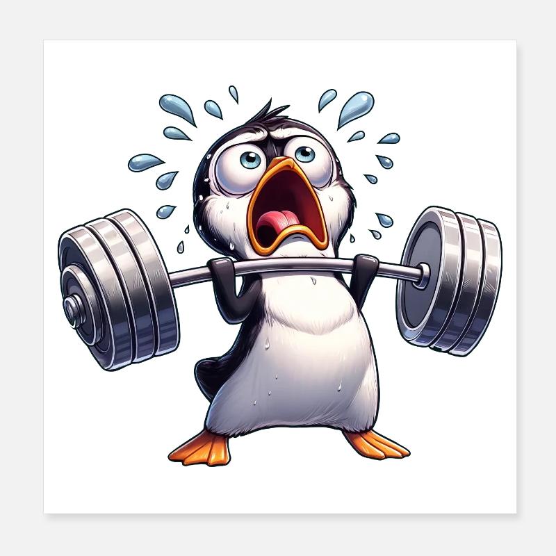 Pinguin Gewichtheber Hantel Workout Training Poster 20x20 cm
