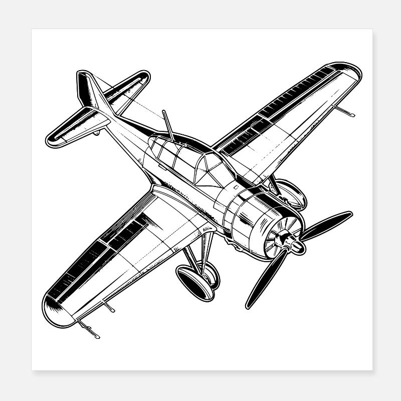 Propeller Plane Sketch Poster 8" x 8" (20x20 cm)