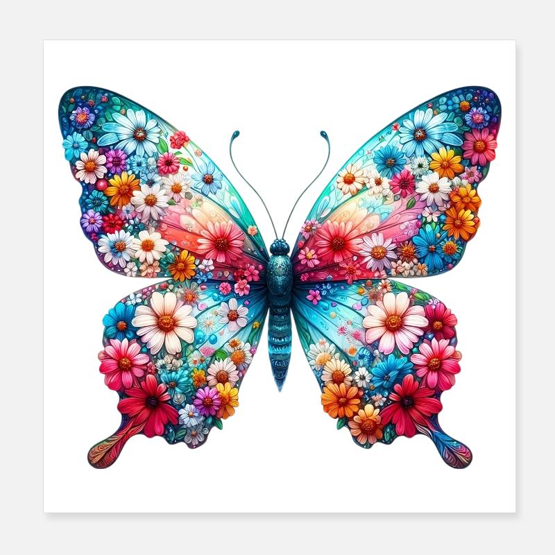 Papillon décoré de fleurs Poster 20 x 20 cm