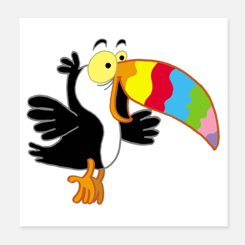 Vogel und mehrfarbiger Schnabel Poster 20x20 cm